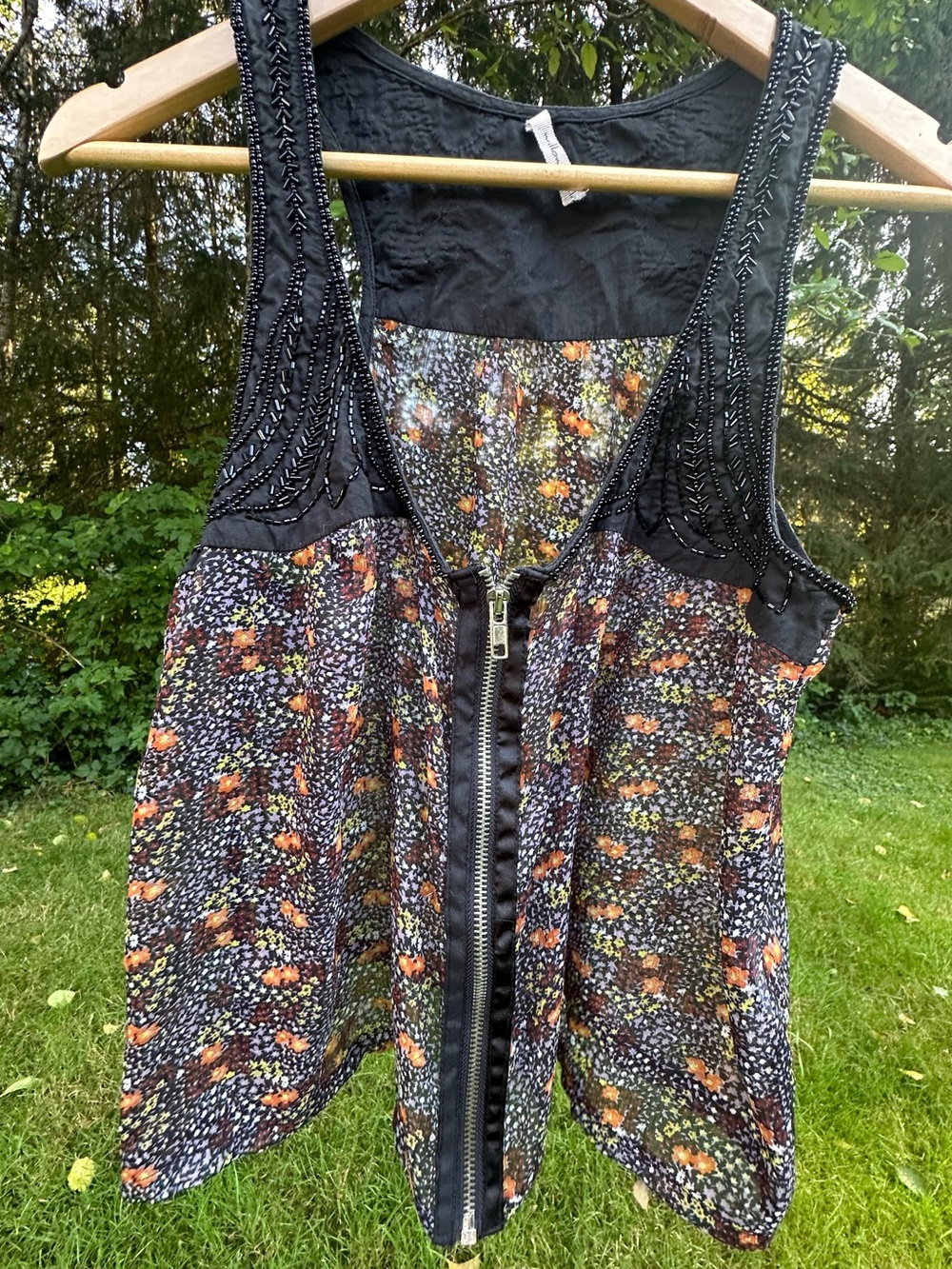 Willow & Clay Sleeveless Top Sheer Beaded Tank Feminine Festival BOHO Romantic